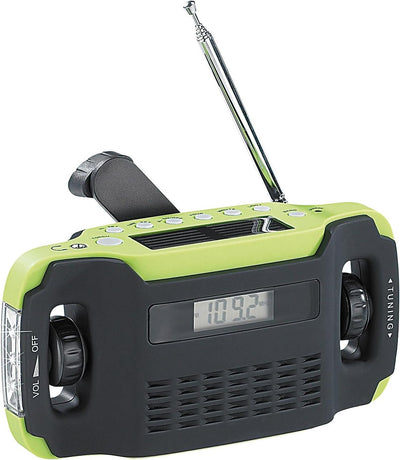 infactory Kurbelradio: Solar- und Dynamo-Koffer-Radio mit LED-Licht, LED-Display