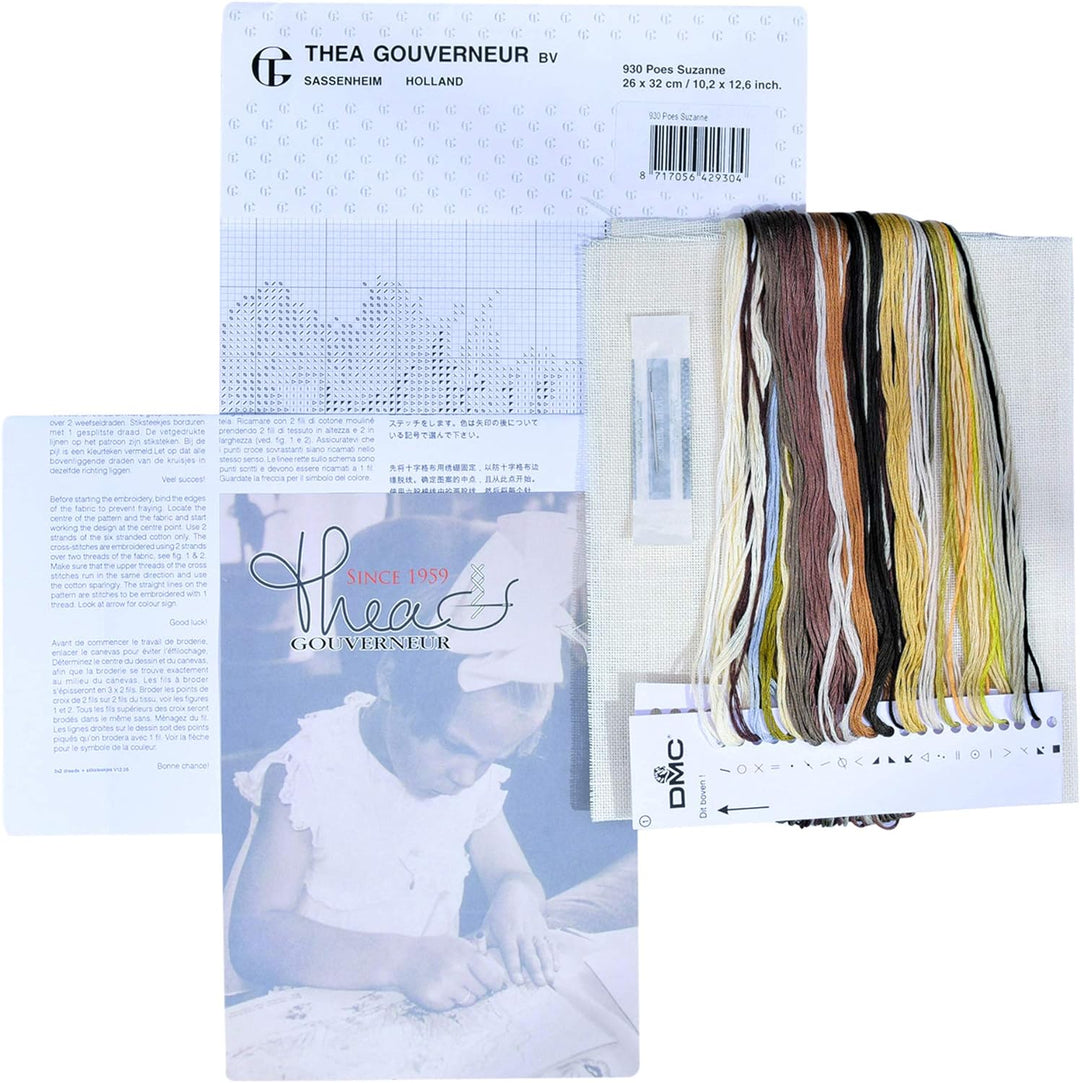 Thea Gouverneur - Kreuzstich-Set - LanghaarigeBraune Katze - Leinen - 24 Count - Für Erwachsene - 93