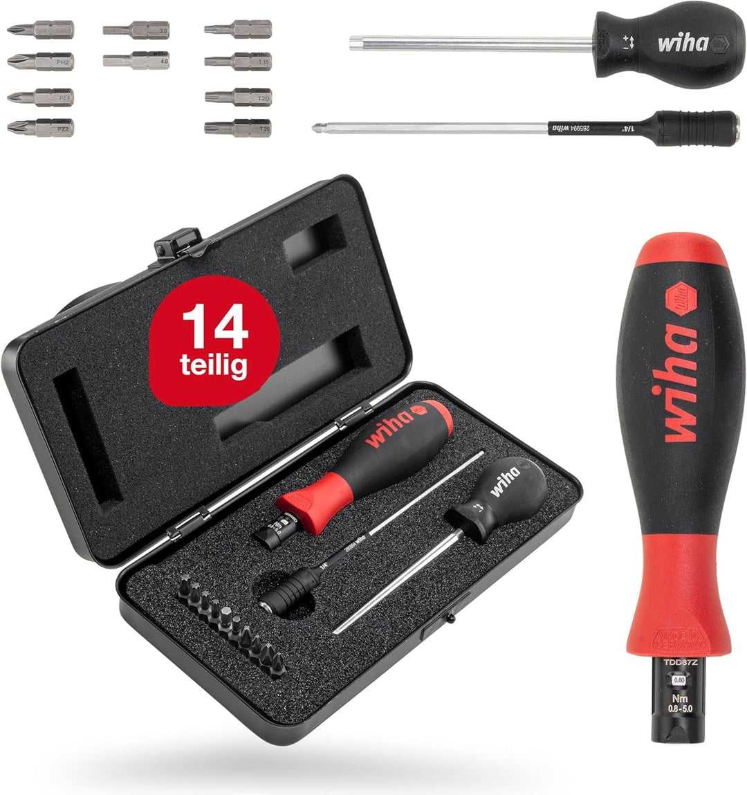 Wiha Drehmoment-Schraubendreher 0,8-5,0 Nm inkl. Box + Bitset TorqueVario®-S, 14-tlg., Pozidriv/ TOR