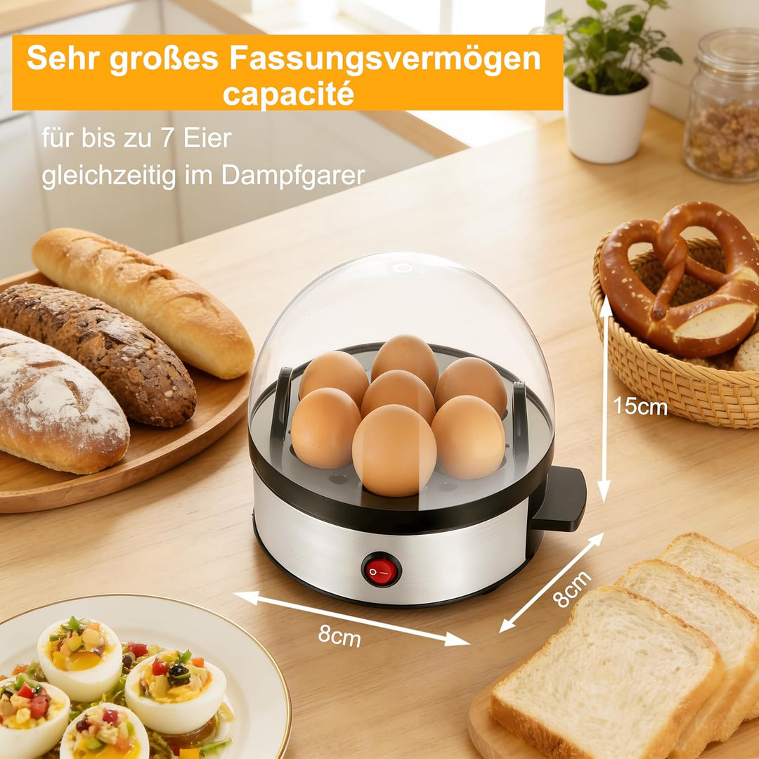 Elektrischer Eierkocher aus Edelstahl, für 1–7 Eier, mit Warmhaltefunktion, akustischer Signalton, B