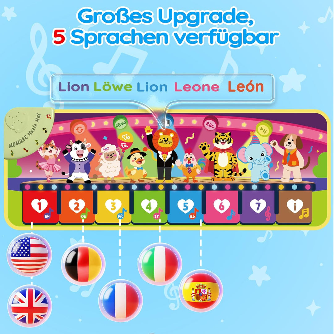 MOMUSE 5-Sprachen Musikmatte (DE/FR/IT/ES/EN), Baby Spielzeug ab 1 Jahr, Multilinguale Klaviermatte