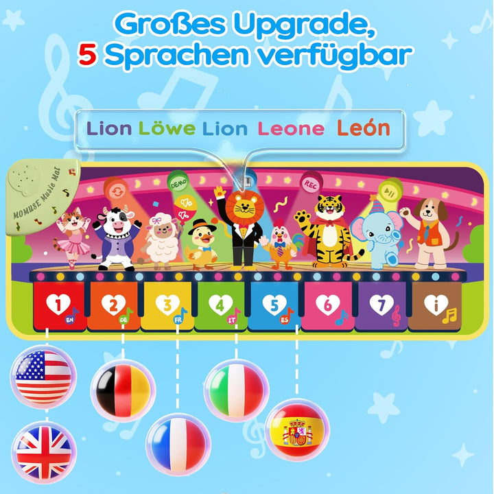 MOMUSE 5-Sprachen Musikmatte (DE/FR/IT/ES/EN), Baby Spielzeug ab 1 Jahr, Multilinguale Klaviermatte