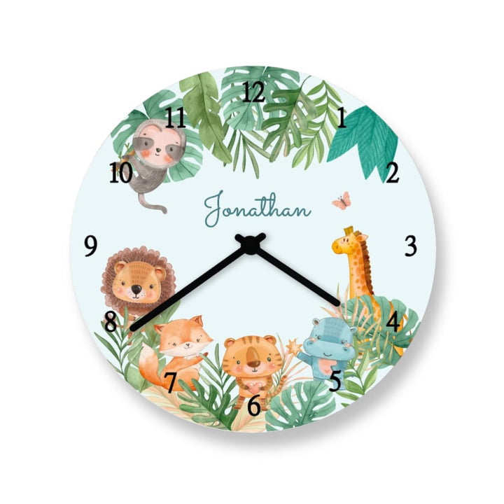 Personalisierte Wanduhr Safari Tiere Baby Geburt Taufe Mädchen Junge Babygeschenk