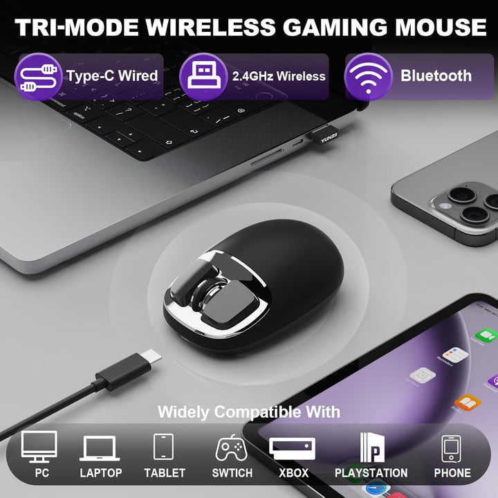 YUNZII C1 Silikon-Funkmaus,Tri-Mode 2,4 GHz/USB-C/Bluetooth Maus, 4800 DPI Optisches Abtastung, 6 Ve