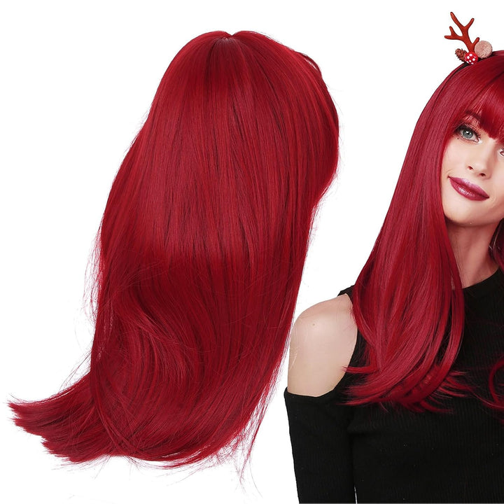 Lange Gerade Perücke Hochtemperatur Rotes Gefälschtes Haar Mit Geradem For Haarklammern Party Women