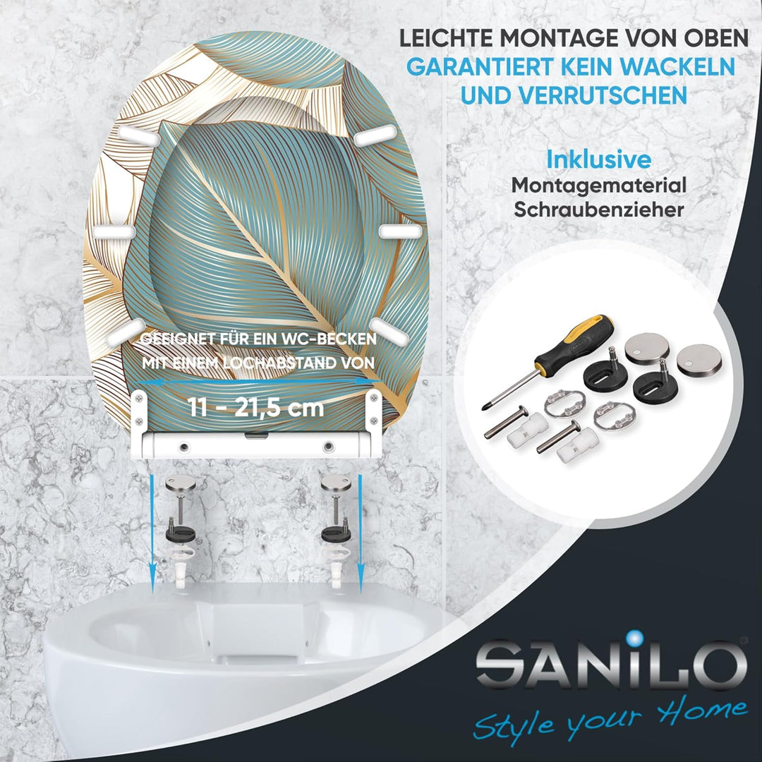 Sanilo WC Sitz mit Absenkautomatik & Schnellverschluss, Toilettendeckel per Knopfdruck abnehmbar, ei