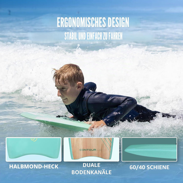 Reed Body Board Bodyboard für Strand, Kinder, Leichter EPS-Core, Doppelk, doppeltes Drehgelenk, gewi