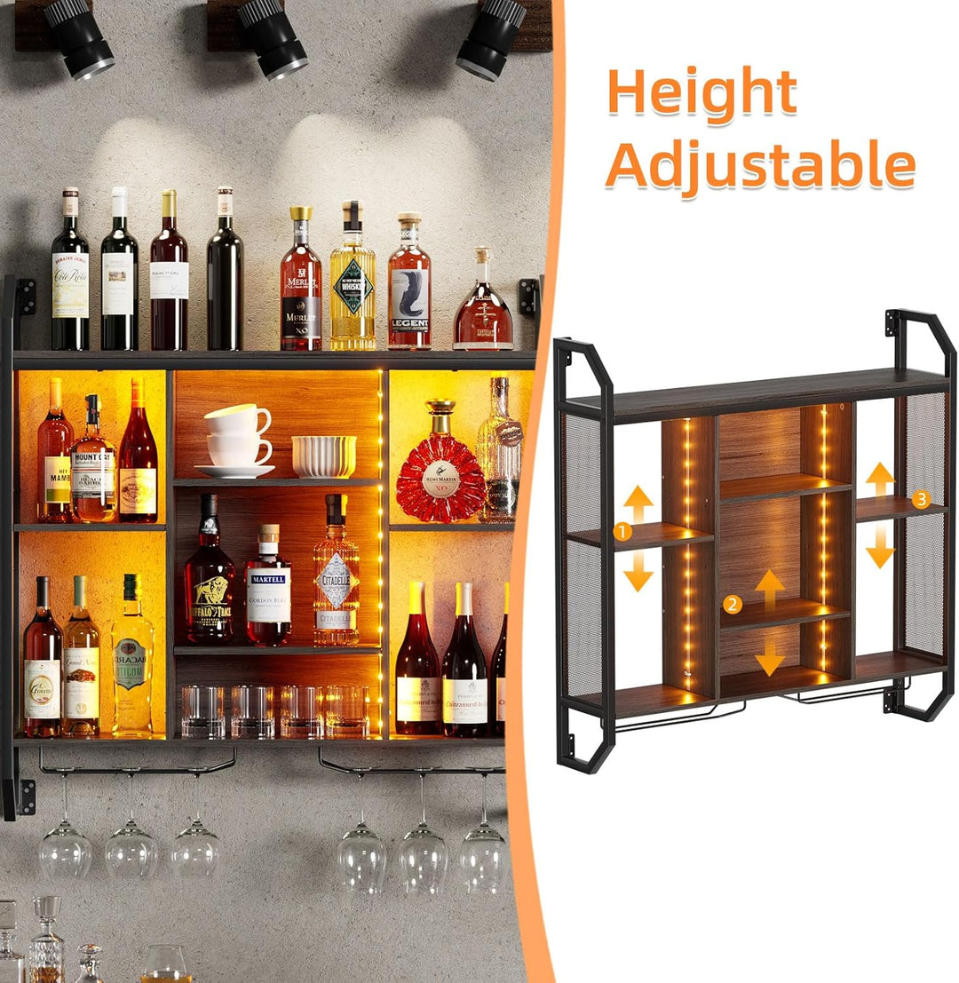 Weinregal Wand Mit LED-Licht 90*90CM Weinregal Zur Wandmontage Aus Eisen+MDF Flaschenregal Wand Wein