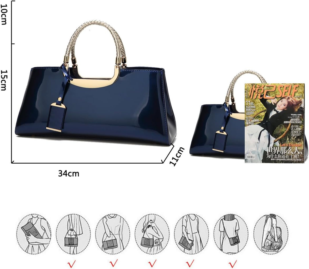 Coolives Damen Handtasche Tasche aus PU-Lackleder Henkeltasche Abendtasche Schultertasche Umhängetas