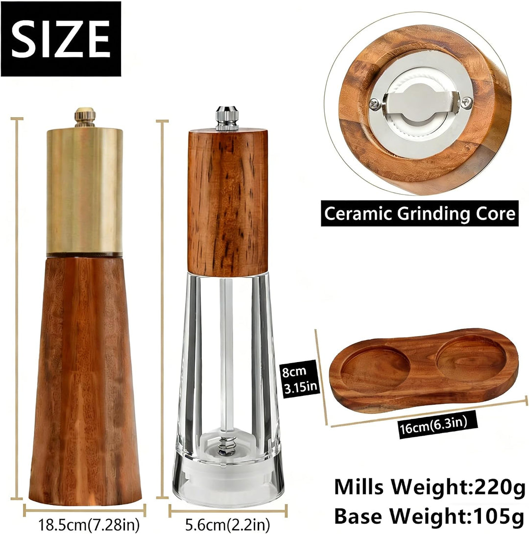Premium Holz-Salz- und Pfeffermühle-Set mit Acrylgehäuse verstellbarem Kern | Premium-Holzsalzmühle
