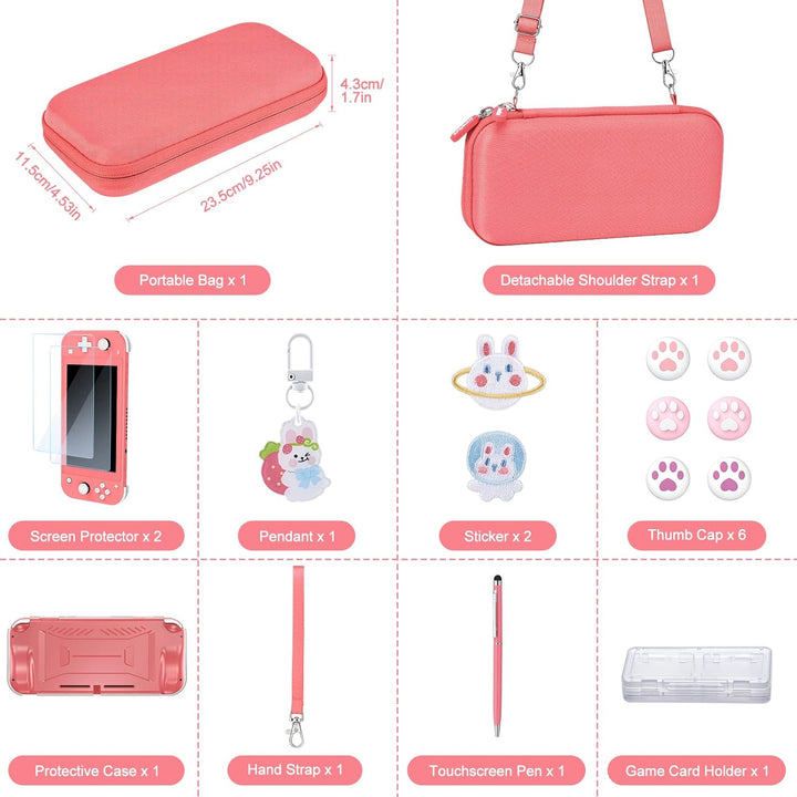 innoAura Zubehör-Halterung für NS Switch Lite 17 in 1 mit Tragetasche, Spielhülle, Bildschirmschutz