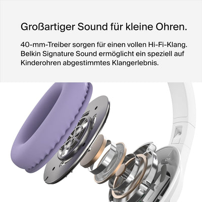 Belkin SoundForm Inspire kabelloser Over-Ear-Kopfhörer für Kinder, On-Ear-Kopfhörer für Mädchen und