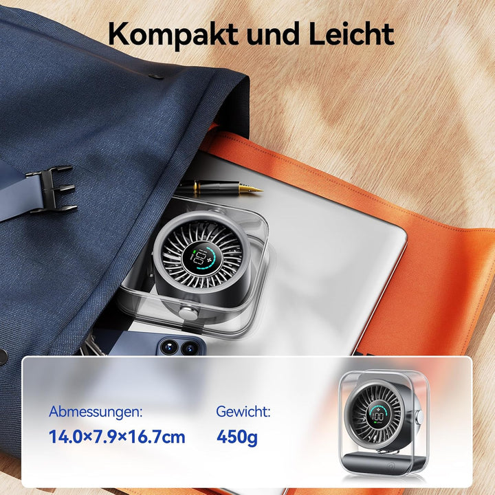 KIMMOO USB-Tischventilator Wiederaufladbar, Leiser Tischventilator mit Turbo-Luftstrom, 100 Geschwin