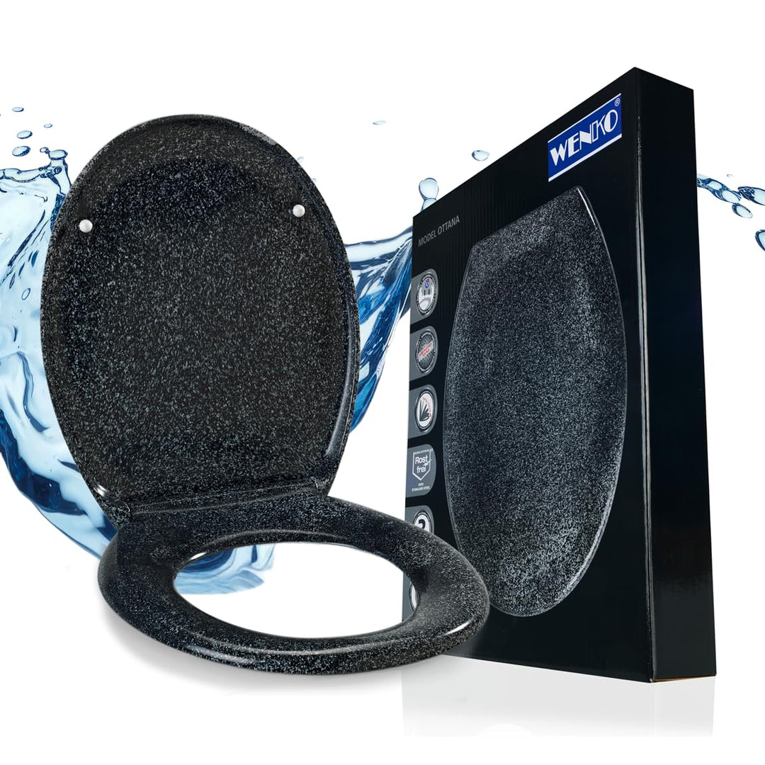 WENKO WC-Sitz Ottana Granit, hygienischer Toilettensitz mit Absenkautomatik, WC-Deckel mit Fix-Clip