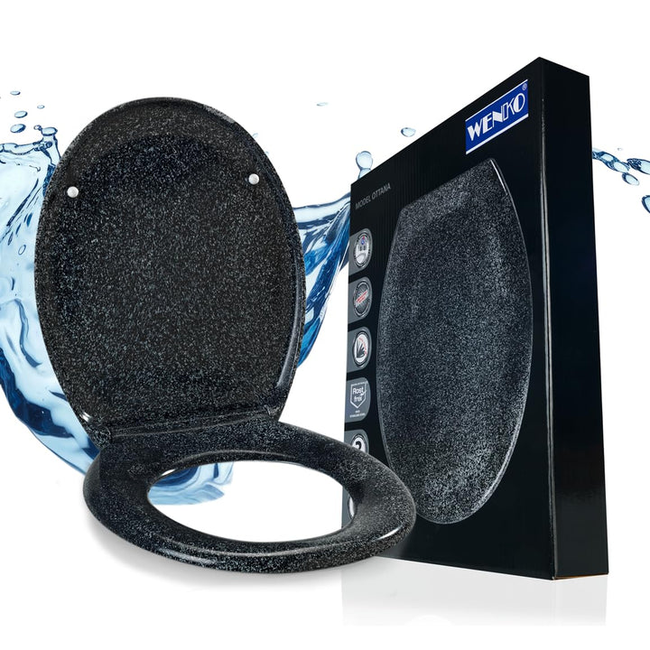 WENKO WC-Sitz Ottana Granit, hygienischer Toilettensitz mit Absenkautomatik, WC-Deckel mit Fix-Clip