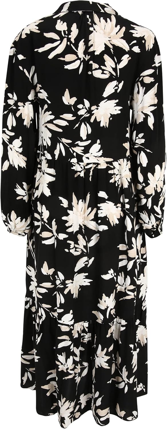 Tamaris Damen AUBURN AOP Langes trapes Kragen Kleid 36 Black Flower Aop, 36 Black Flower Aop