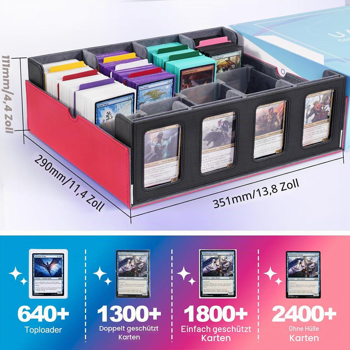 Sammelkarten Aufbewahrungsbox mit Commander Display; 2400+ Deck Box für MTG mit abnehmbarem Deckel;