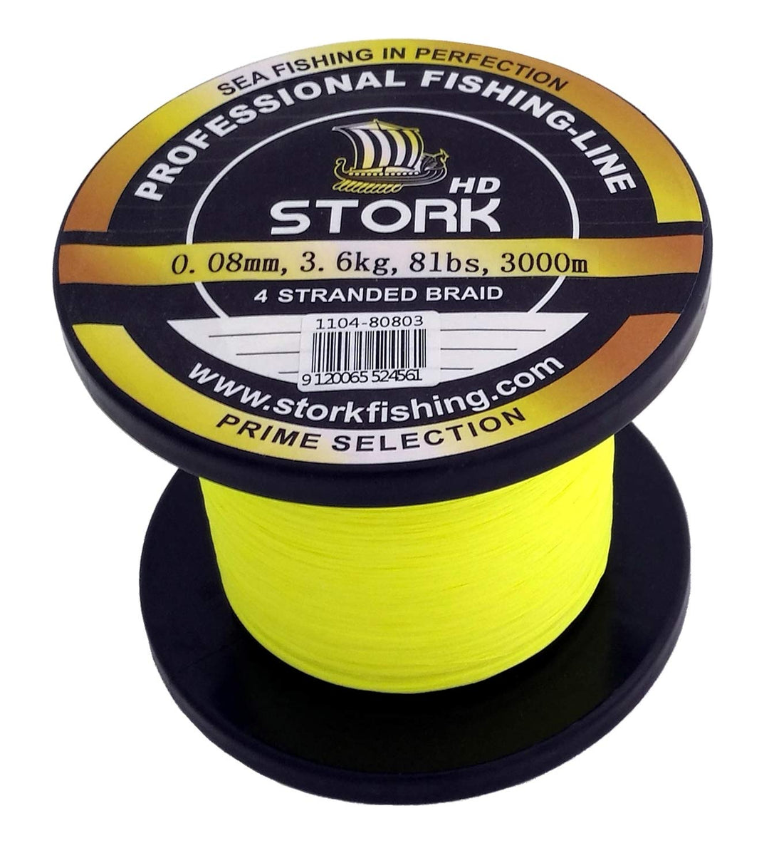 Stork HD, 4-Fach geflochtene Angelschnur 3000m Fluo Gelb 20 lbs / 9,1 kg / 0,19 mm, Fluo Gelb 20 lbs