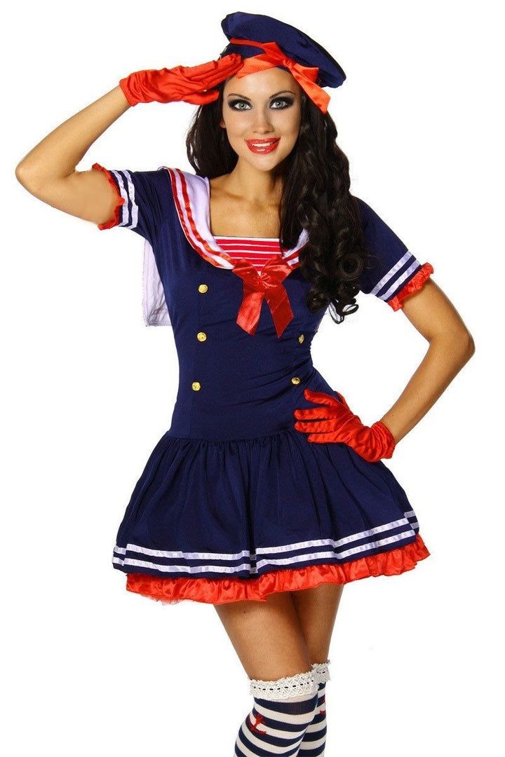 Maritimes Kostüm-Set `Matrose` für Karneval und Fasching mit Kleid und Mütze A12388, Grösse:34-38;Fa