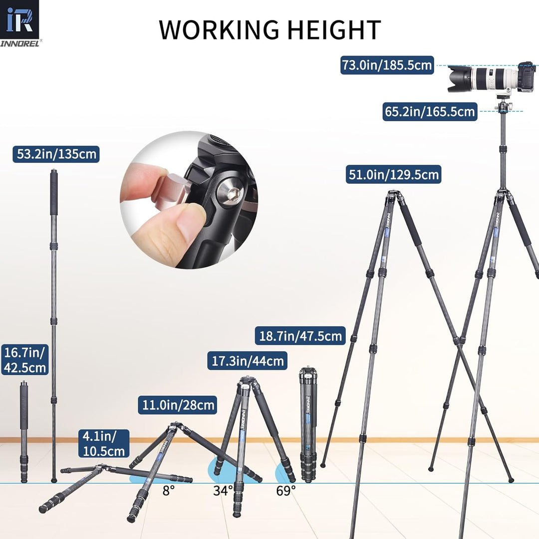INNOREL KT254C Kohlefaser-Stativ für DSLR-Kamera, sehr professionell, tragbar, strapazierfähig, komp