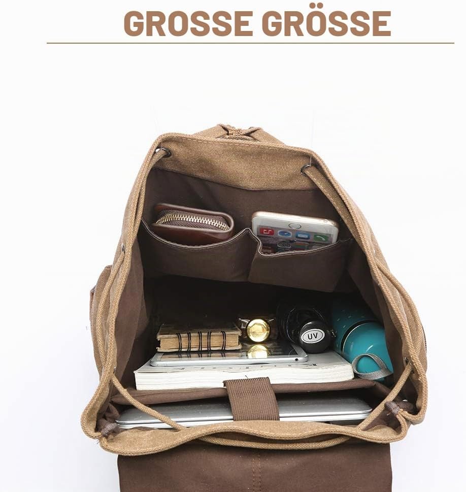 Rufun Leinwand Rucksack Jahrgang für Laptop Tagesrucksack Wandern Reisen Grosse Kapazität Tasche Uni