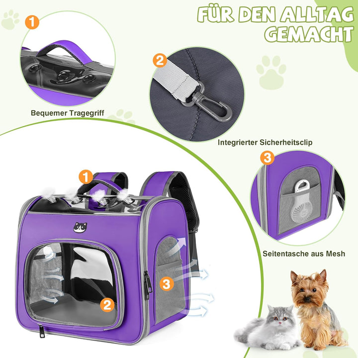ALLSOPETS Katzenrucksack für Grosse Katzen und Kleine Hunde, Atmungsaktiver Haustieren Rucksack mit