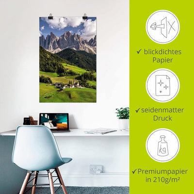 ARTland Poster Kunstdruck Wandposter Bild ohne Rahmen 80x120 cm Hochformat Landschaft Berge Wald Wie