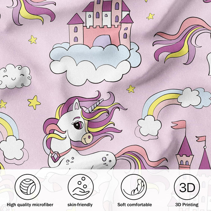 Hoimlm Einhorn Bettwäsche,Kinder Bettwäsche Set mit Bettbezug and 2 Kissenbezug,Cartoon Einhorn mikr