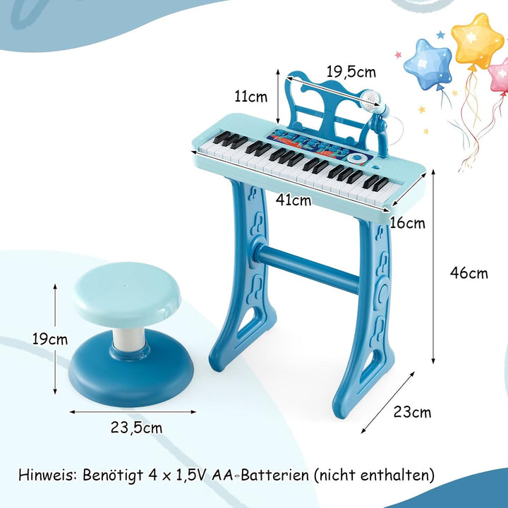 COSTWAY 37 Tasten Kinder Keyboard, Kinderklavier elektronisch mit Hocker, Mikrofon & Notenständer, K
