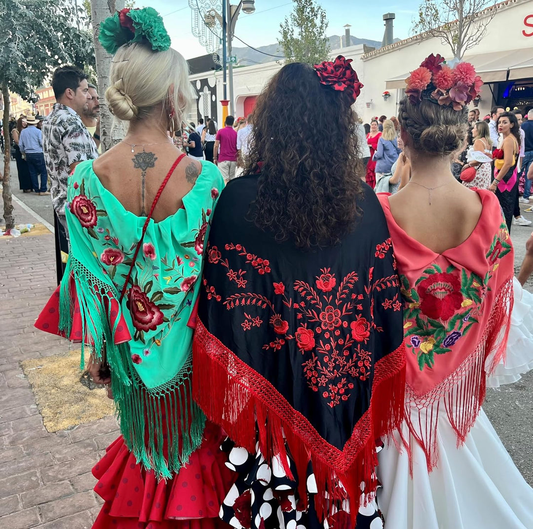 La Senorita Spanischer Manton Tuch Schal bestickt. Flamenco-Tücher für das Fair-, Sevillana- oder Fl