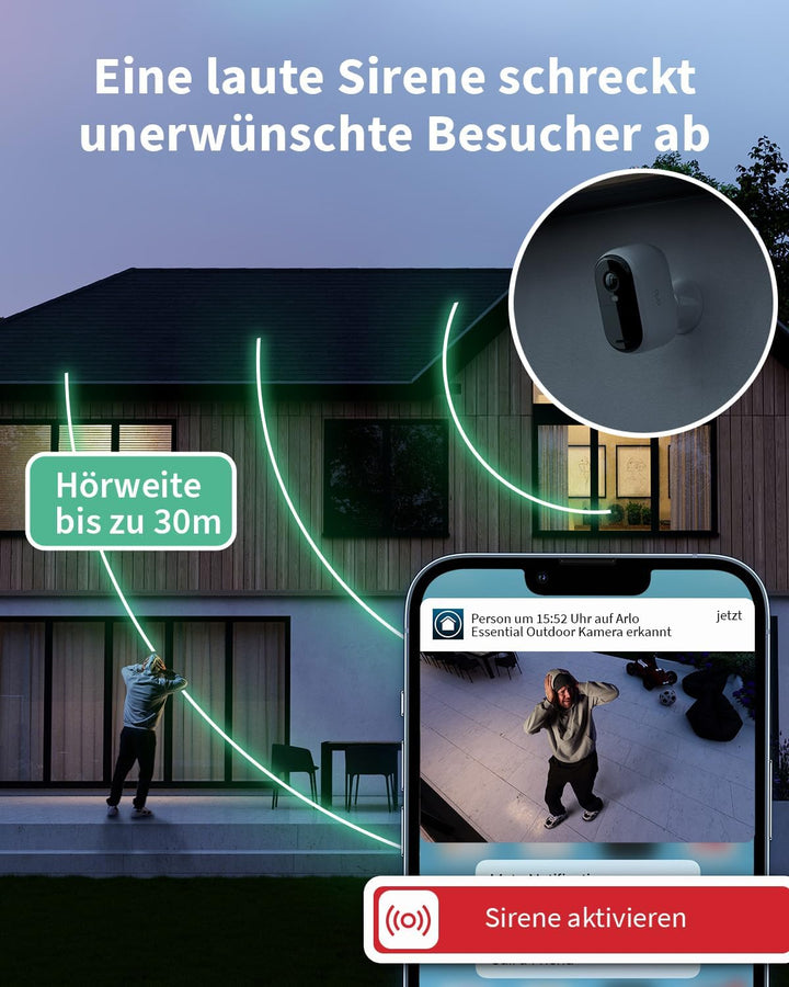 Arlo Essential 2 HD XL Batterie Überwachungskamera Aussen WLAN, Kabellos, 1080p Video, Farbnachtsich