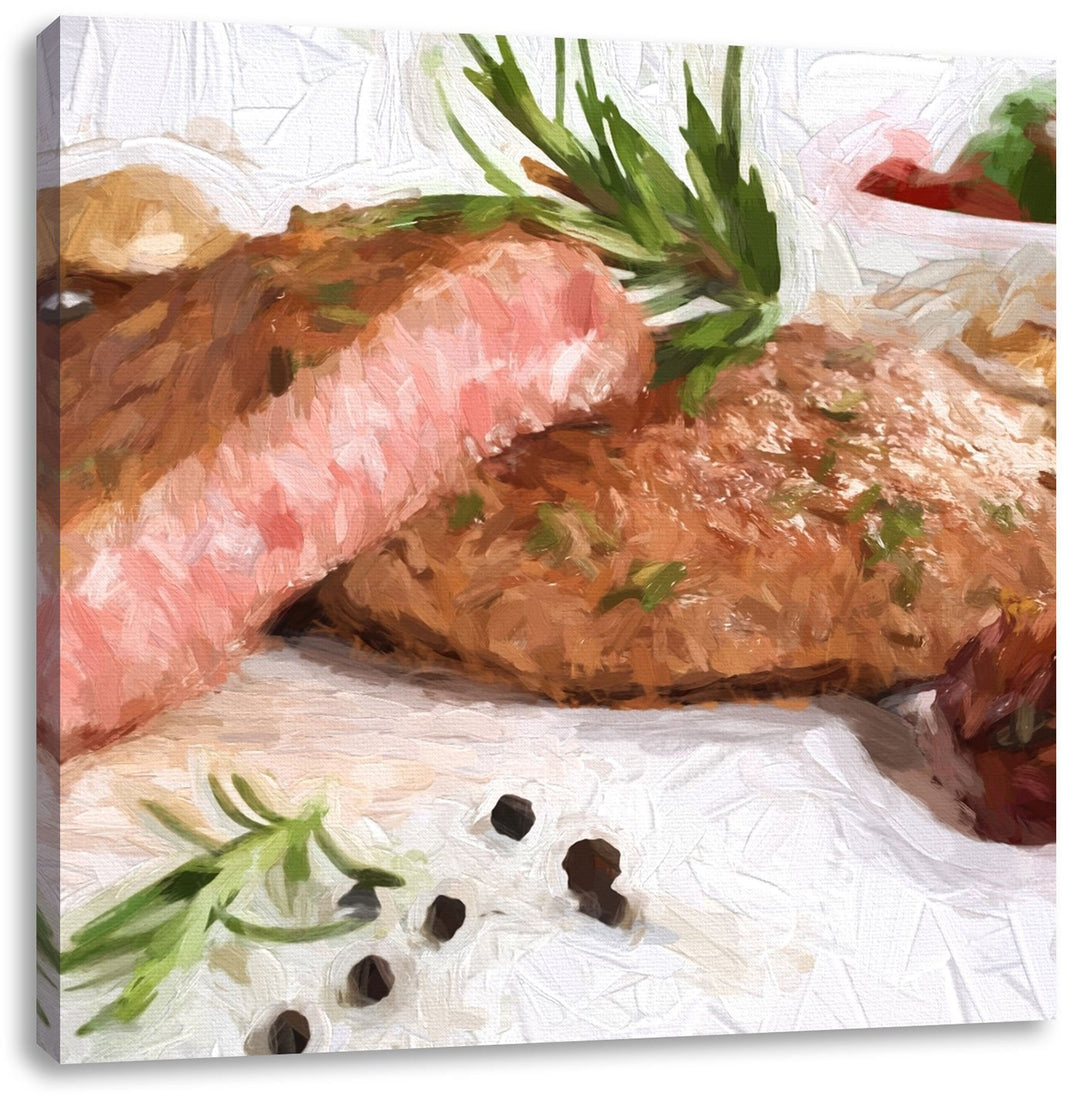 Klassisches Steak medium, Format: 70x70 auf Leinwand, XXL riesige Bilder fertig gerahmt mit Keilrahm