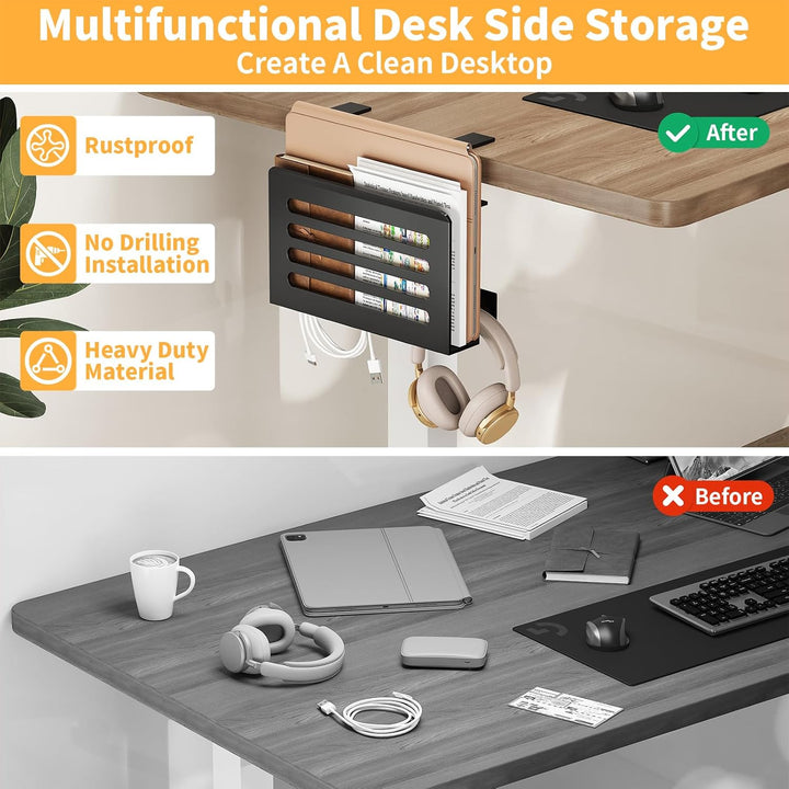 ROLIZOE Schreibtisch Seitenaufbewahrung mit Häkchen Laptop Ständer Metall Rutschfest Unter Schreibti