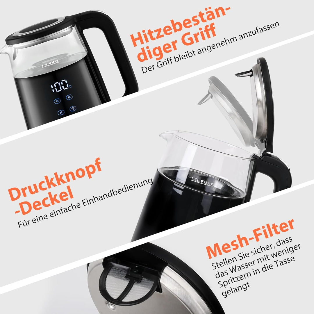 Taylor Swoden Wasserkocher 1,7 L mit Temperatureinstellung, Smart LED Digital Temperaturanzeige 40-1