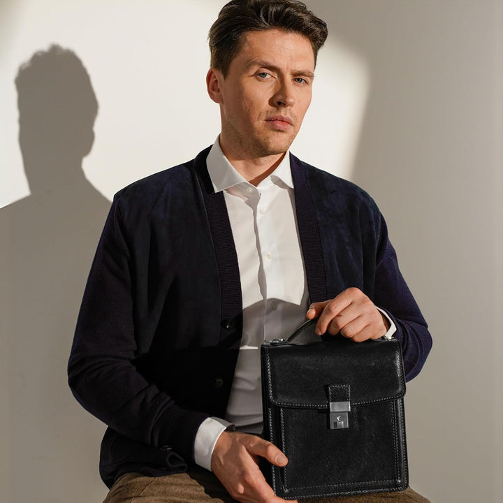 Time Resistance Leder Aktentasche - Leder Tasche Handgefertigt in Italien - Arbeitstasche mit Schult