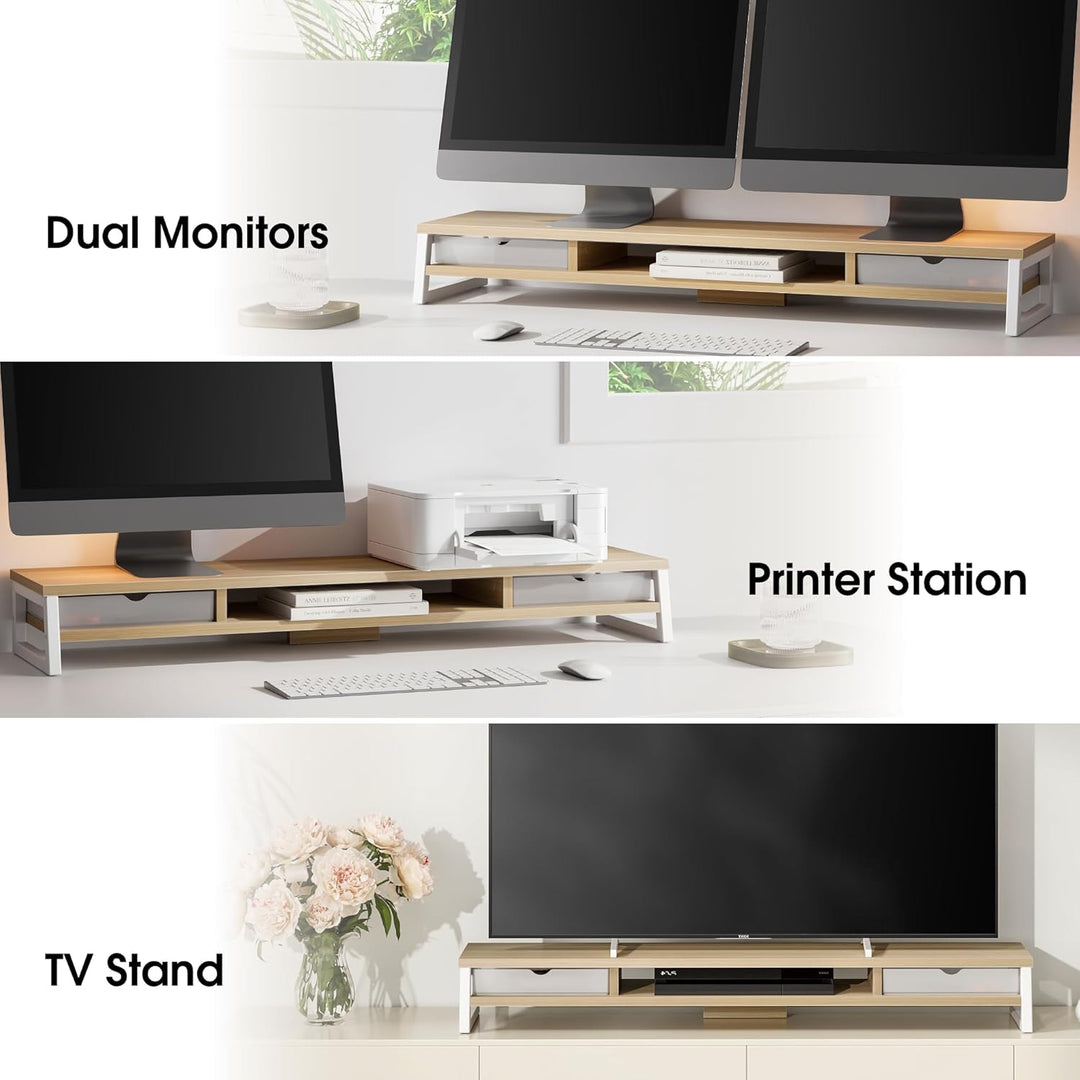 Fenge Dual Monitorständer Riser mit 2 Acryl Schubladen 2 Etagen 108cm Computer Bildschirmständer für