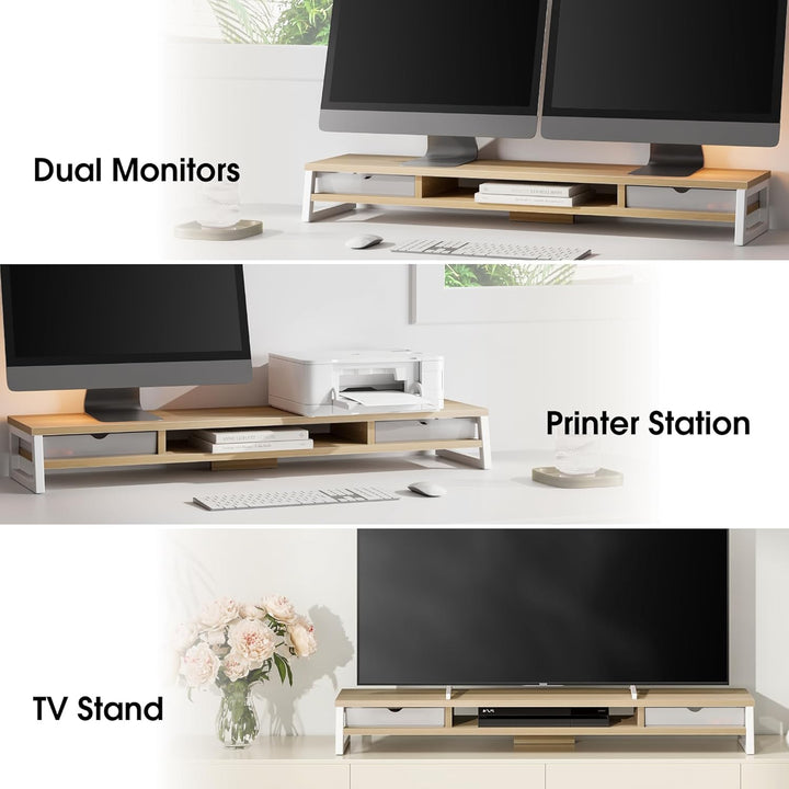 Fenge Dual Monitorständer Riser mit 2 Acryl Schubladen 2 Etagen 108cm Computer Bildschirmständer für