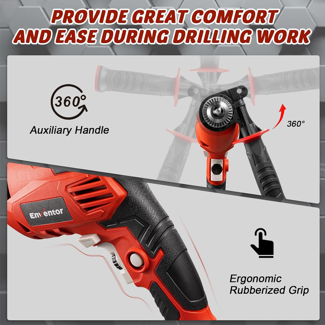 ENVENTOR 900W Schlagbohrmaschine, Elektrische Bohrmaschine mit 36 Stück Zubehör, 2-in-1 Funktion,