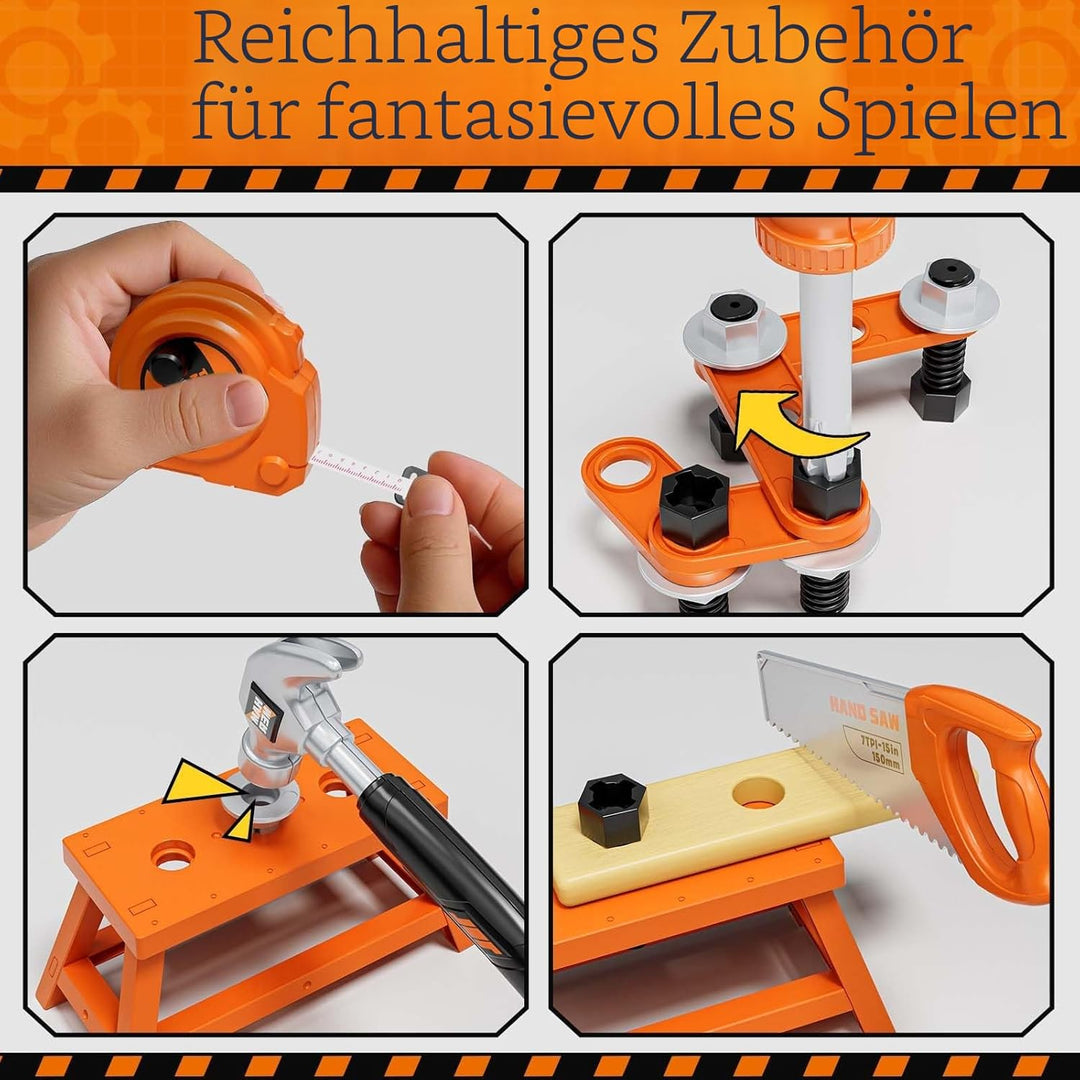 KidBloom Werkzeugkoffer Kinder Geschenk Junge 3 Jahre, Kinderspielzeug ab 3 Jahre mit Bohrmaschine u
