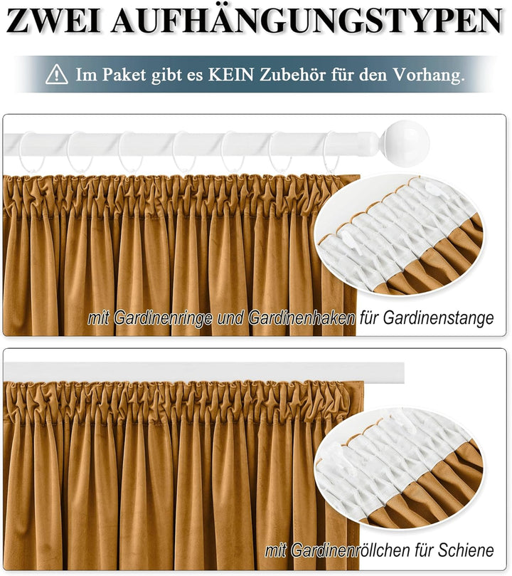 PONY DANCE Samtvorhang Kräuselband Gardinen Samt Gold Wohnzimmer Vorhänge (300g/m²) 2er Set H 240 x