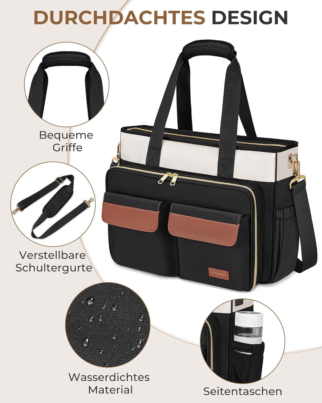 Ytonet Lehrertasche Damen Gross, Schützend Laptoptasche 15,6 Zoll mit Dokumentenmappe A4, Gross Arbe