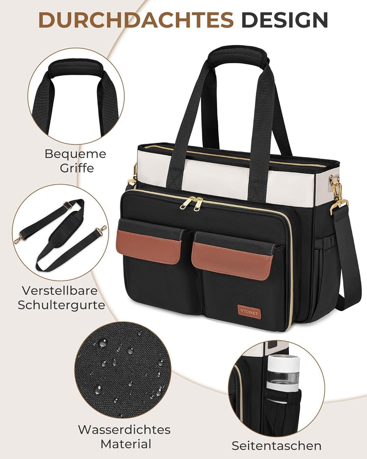 Ytonet Lehrertasche Damen Gross, Schützend Laptoptasche 15,6 Zoll mit Dokumentenmappe A4, Gross Arbe
