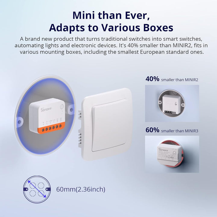 SONOFF 2PCS MINIR4 Smart Wlan Schalter, WiFi Schalter mit Timing-Funktion, Relay Split Mode, 2.4G Wi