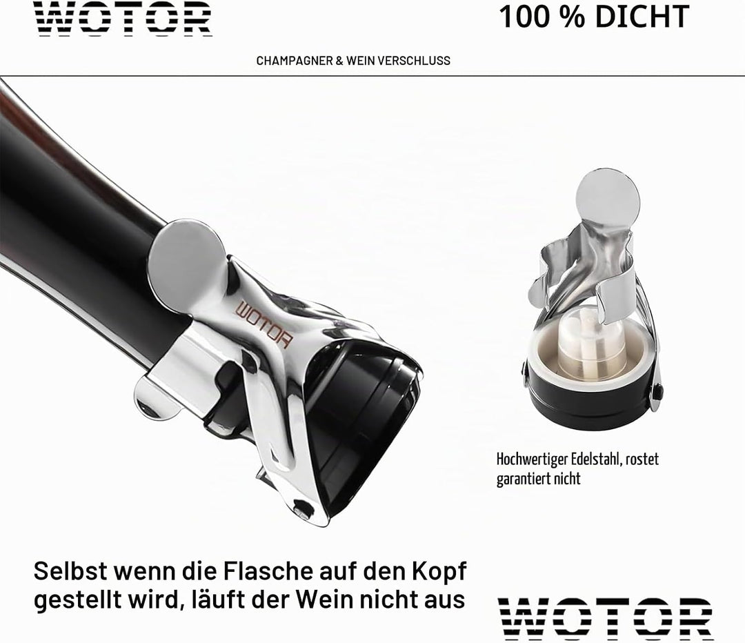 WOTOR Sektverschluss und Weinverschluss Edelstahl Sektflaschenverschluss Wiederverwendbar weinflasch
