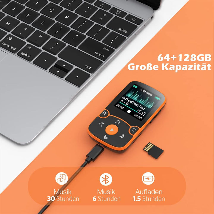 AGPTEK MP3 Player & Schutzhülle Bluetooth 5.3 Sport 64GB mit 1,5 Zoll TFT Farbbildschirm, Mini Musik