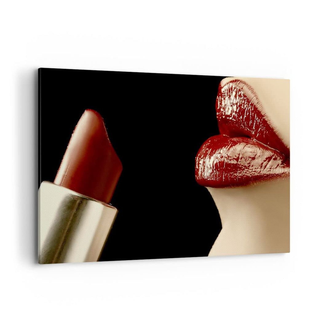 Bilder auf Leinwand 100x70cm Leinwandbild Frau rote Lippen Lippenstift Gesicht Gross Wanddeko Bild S