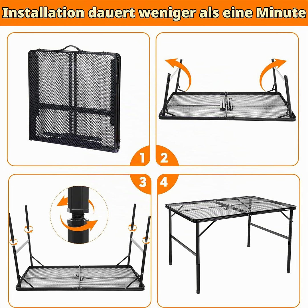 E EASTSTORM Campingtisch Klappbar 120×60cm，Gartentisch，Grilltisch mit Metallgitterplatte，Leicht und