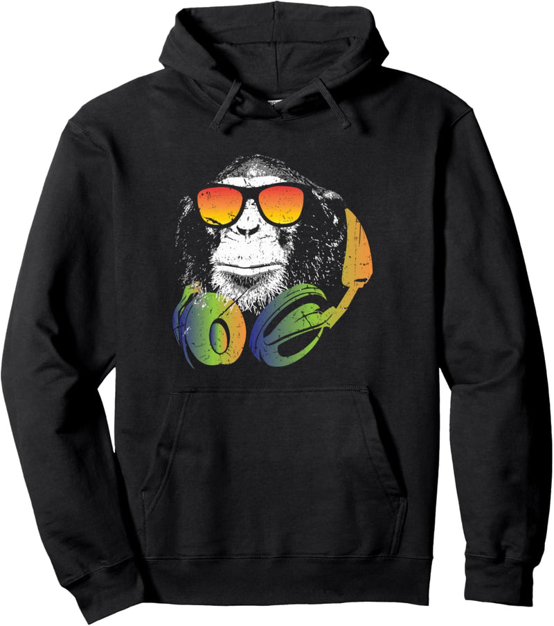 Affe DJ mit Kopfhörer und Sonnenbrille Geschenk Party Pullover Hoodie