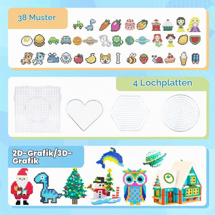 11000 Stück Bügelperlen Set, 20 Farben 5MM Steckperlen mit Aufbewahrungsbox, Bügelperlen Platten, Be