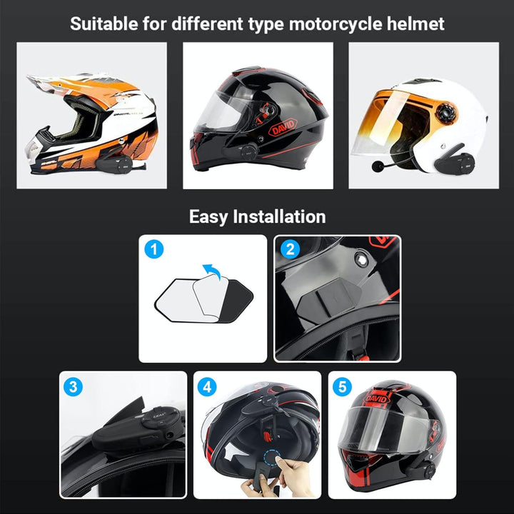 SolaMr Motorradhelm Headset BT5.1 Motorrad Wasserdichtes Intercom Kommunikationssystem Bluetooth Hea